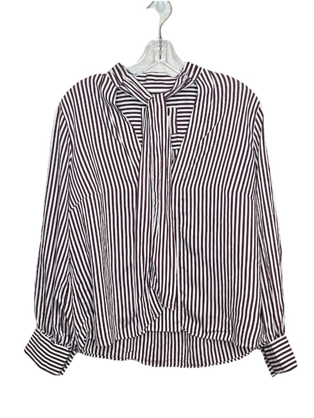 Maeve Anthropologie Striped Tie Neck Blouse Medium Burgundy Coquette Romantic